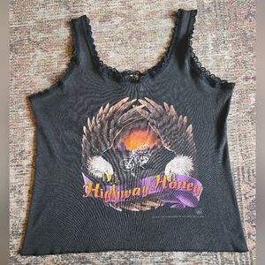 Vtg 1994 3D Emblem Hawaii Highway Honey Cropped Tank Top Harley Davidson Sz L